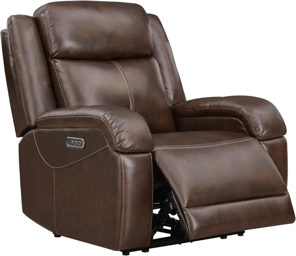 Watson & Whitely Genuine Leather Power Recliner Chairs for Adults, Wall Hugger RV Recliner with Power Headrest & Charging Ports, Electric Recliner