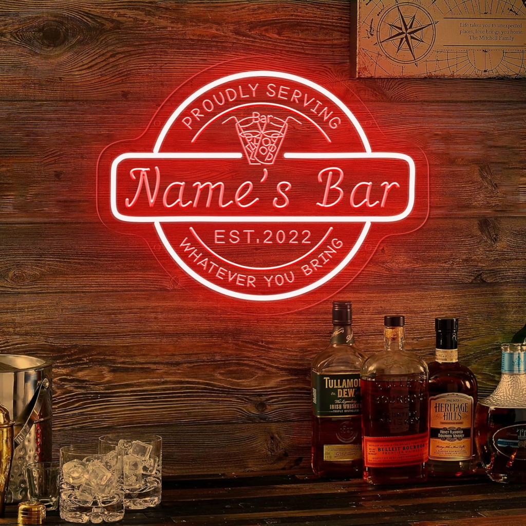 Custom Bar Neon Sign for Home Bar Man Cave, Personalized Bar Signs LED Neon Lights for Men Dad Gifts, Dimmable Customized Cocktail Beer Light Up Signs for Pub Bistro Business Wall Decor